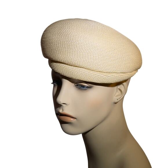 Vintage 50s Rutz Nannette Chapeaux Cream Straw Pillbox Hat Bow Detail Mod main image 6